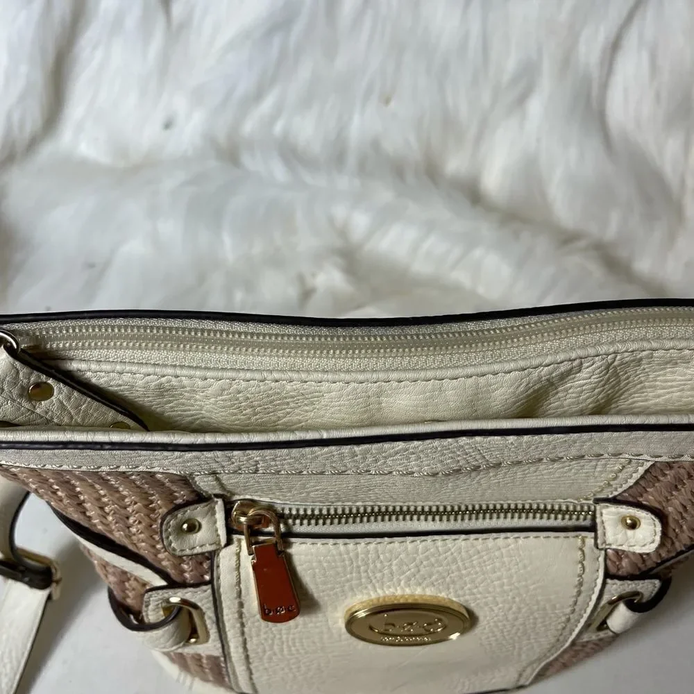 B.O.C Born Concept beige & straw weaving crossbody bag with gold tone ha…